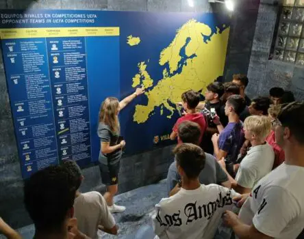 Estudiantes viendo un mapa de Europa en un viaje