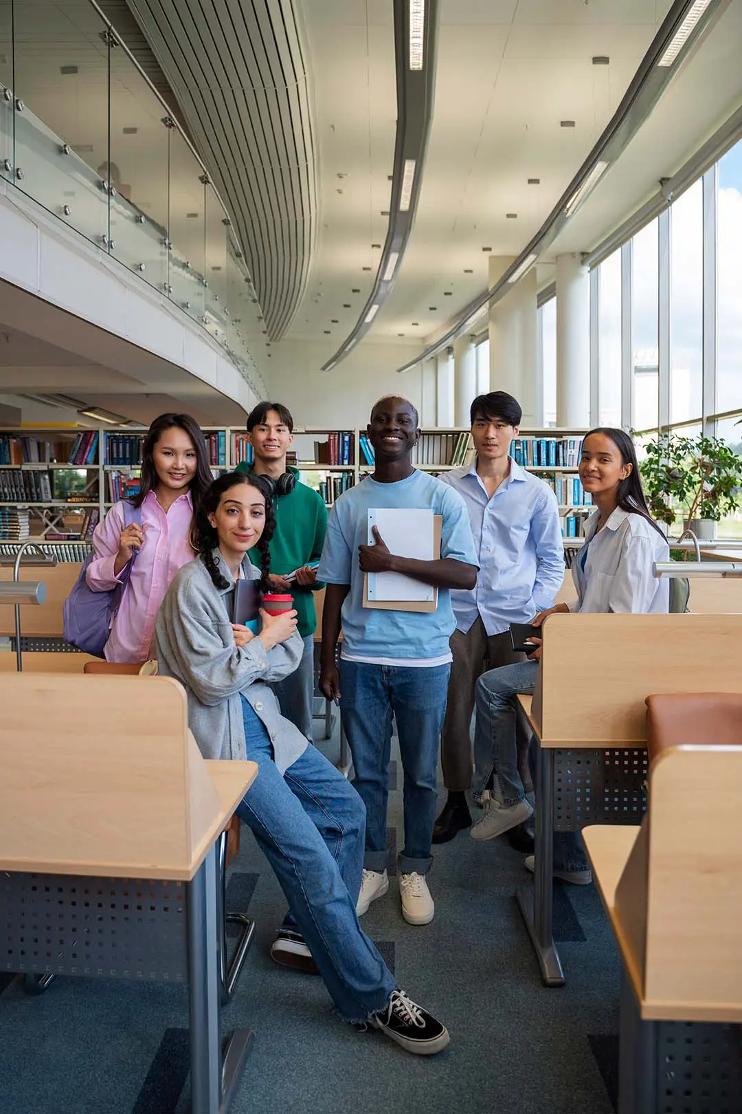 Grupo de estudiantes posando en su Universidad